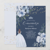 Invitation Élégante princesse bleue Quinceañera (Devant / Derrière)