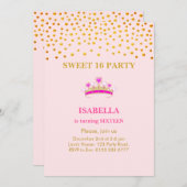 Invitation Élégante princesse Crown Sweet 16 sur rose (Devant / Derrière)