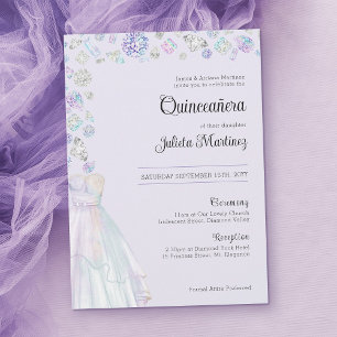 Invitation Élégante princesse de diamants Quinceanera et mess