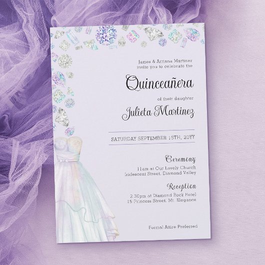 Invitation Élégante princesse Diamond Quinceanera et messe