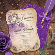 Élégante Princesse d'or violet Quinceanera Anniver