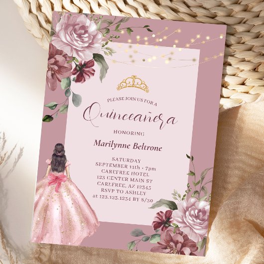 Invitation Élégante princesse Floral Quinceañera