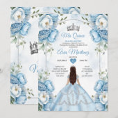 Invitation Élégante Princesse Florale Bleue Et Blanche Quiñce (Devant / Derrière)