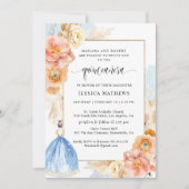Invitation Élégante princesse Florale Bleue Lumière Quinceañe (Devant)
