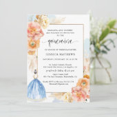 Invitation Élégante princesse Florale Bleue Lumière Quinceañe (Debout devant)