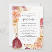 Invitation Élégante princesse florale de Bourgogne Quinceañer (Devant)