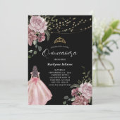 Invitation Elégante Princesse Florale Moderne Quinceañera (Debout devant)