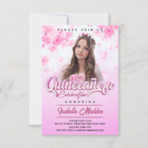Invitation Élégante princesse florale rose Quinceanera Photo