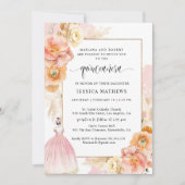 Invitation Élégante princesse florale rose unique Quinceañera (Devant)