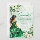 Invitation Élégante princesse florale verte Quinceañera (Devant)