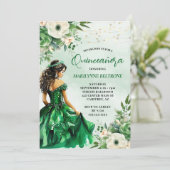 Invitation Élégante princesse florale verte Quinceañera (Debout devant)