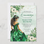 Invitation Élégante princesse florale verte Quinceañera (Devant)