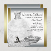 Invitation Élégante Princesse Quinceanera blanche et or (Devant / Derrière)