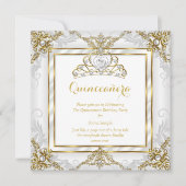 Invitation Elégante Princesse Quinceanera Gold White Pearl (Devant)