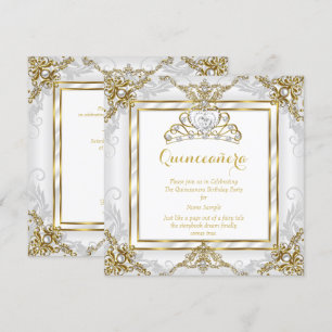 Invitation Elégante Princesse Quinceanera Or Blanc Perle