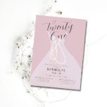 Invitation Elégante princesse robe perles rose 21e anniversai<br><div class="desc">Une invitation à la fête du 21e anniversaire élégante,  élégante et moderne,  avec une robe de princesse peinte à la main et des cordes de perles. Rosée. Romantique et chic.</div>