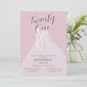 Invitation Elégante princesse robe perles rose 21e anniversai (Debout devant)