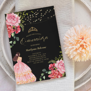 Invitation Élégante Princesse rose Floral Quinceañera