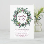 Invitation Elégante Purple Berries d'hiver Wreath Fête de Fêt (Debout devant)