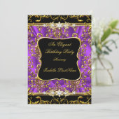 Invitation Elégante Purple Damask Black Gold fête d'anniversa (Debout devant)