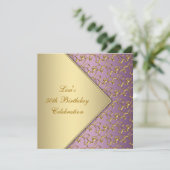 Invitation Élégante Purple et Gold Womans 50e fête d'annivers (Debout devant)