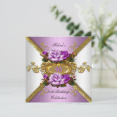 Invitation Elégante Purple Gold Roses fête d'anniversaire (Debout devant)