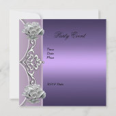 Invitation Élégante Purple Mauve Argent Floral (Dos)