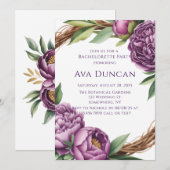 Invitation Élégante Purple Peonies Bachelorette Party (Devant / Derrière)