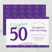Invitation Élégante Purple Turquoise 50e fête d'anniversaire (Devant / Derrière)