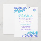 Invitation Elégante Purple Turquoise Flourdissant Bat mitzvah (Devant / Derrière)