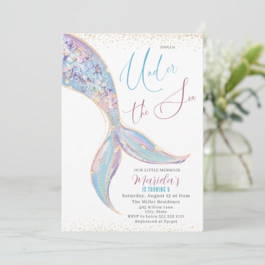 Invitation Elégante Queue de sirène d'aquarelle inférieure à (Debout devant)