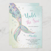 Invitation Elégante Queue De Sirène D'Aquarelle Moins De 2E A (Devant / Derrière)