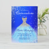 Invitation Elégante Quinceanera Argent Et Bleue (Debout devant)