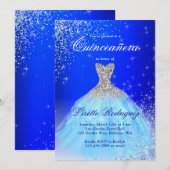 Invitation Elégante Quinceanera Argent Et Bleue (Devant / Derrière)