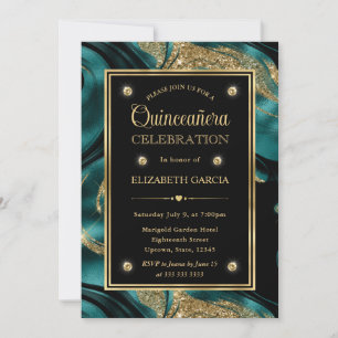 Invitation Élégante Quinceañera au sarcelle fondu et doré pai