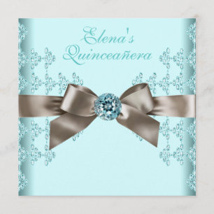 Invitation Elégante Quincéanera beige et bleu Turquoise