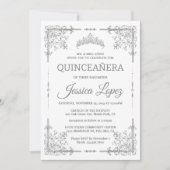 Invitation Elégante Quinceanera blanche et grise (Devant)