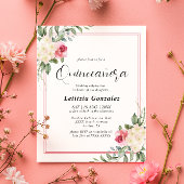 Invitation Elégante Quinceañera blanche et rouge florale