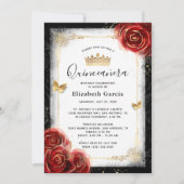 Invitation Elégante Quinceanera blanche et rouge noire (Devant)