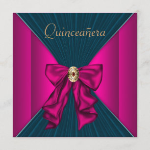 Invitation Elégante Quinceanera bleu aqua et rose chaud