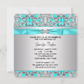 Invitation Elégante Quinceanera bleu Turquoise argent (Dos)
