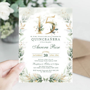 Invitation Élégante Quinceanera Botanique Verdure Or Annivers