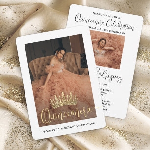 Invitation Elégante Quinceañera Couronne Moderne 2 Photo Blan