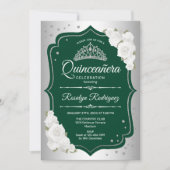 Invitation Élégante Quinceanera d'argent vert émeraude (Devant)