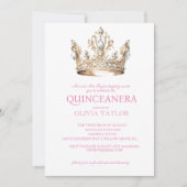 Invitation Elégante Quinceanera d'or rose 15e anniversaire (Devant)
