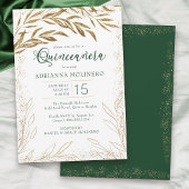 Invitation Élégante Quinceanera Emerald Feuilles vert et or