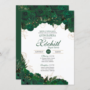 Invitation Élégante Quinceanera Emerald Green Rose or Floral