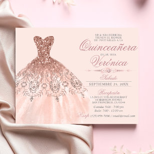 Invitation Elégante Quinceañera espagnole Mis Quince Rose ros