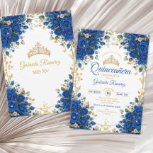 Elégante Quinceañera Fleurs Bleu Royal Doré