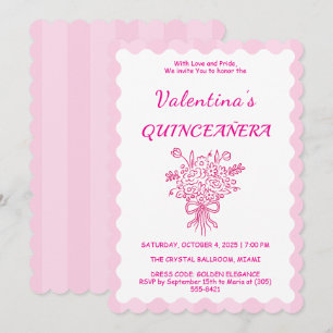 Invitation Elégante Quinceañera Floral Bouquet   Rose et blan